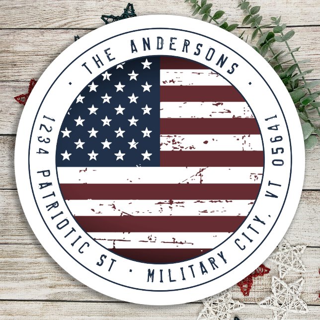 Amerikanische Flagge Militärische Patriotische Rüc Runder Aufkleber (Von Creator hochgeladen)