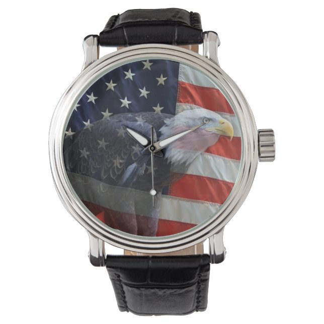 Amerikanische Flagge mit Adler Armbanduhr (Vorderseite)