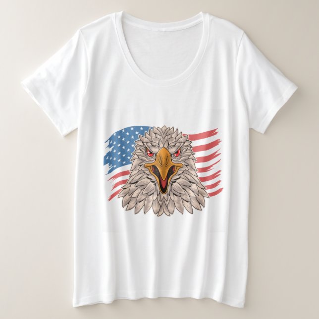 Amerikanische Flagge mit Adlerfahne Große Größe T-Shirt (Design vorne)