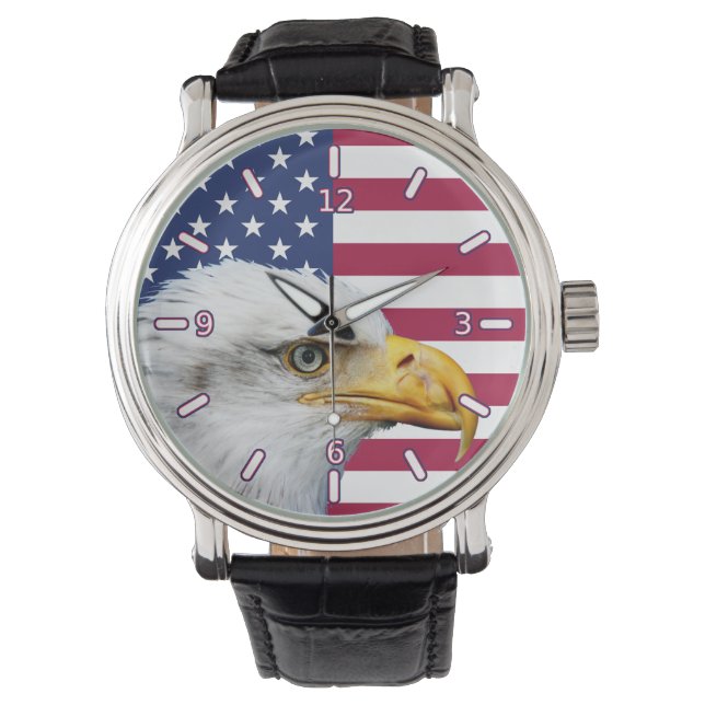 Amerikanische Flagge mit Adlerleder Armbanduhr (Vorderseite)