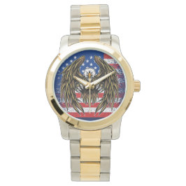 Amerikanische Flagge mit Bald Eagle Armbanduhr