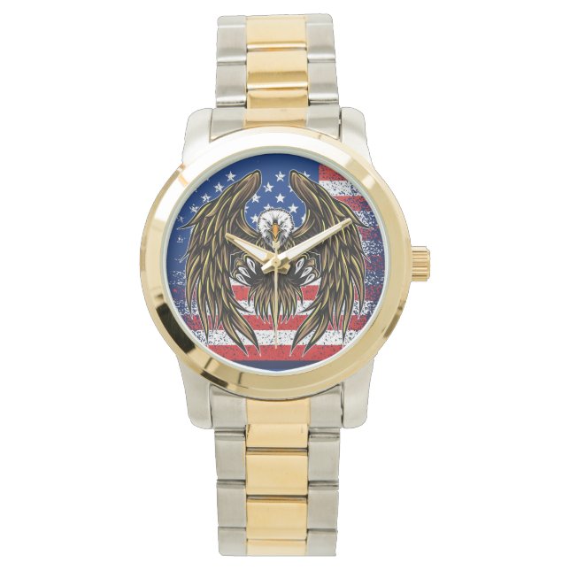 Amerikanische Flagge mit Bald Eagle Armbanduhr (Vorderseite)
