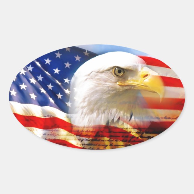 Amerikanische Flagge mit Bald Eagle Ovaler Aufkleber (Vorderseite)