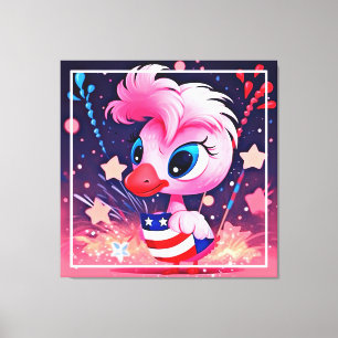 Amerikanische Flagge mit Flamingo Cartoon-69216 Leinwanddruck