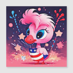 Amerikanische Flagge mit Flamingo-Cartoon-69216 Magnetkarte