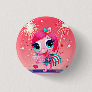 Amerikanische Flagge mit Flamingo-Cartoon-69217 Button
