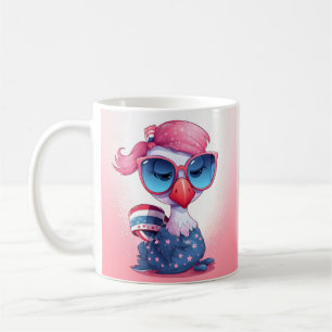 Amerikanische Flagge mit Flamingo-Cartoon-69679 Kaffeetasse