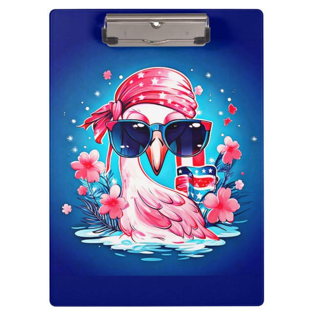 Amerikanische Flagge mit Flamingo-Cartoon-69681 Klemmbrett (Vorderseite)