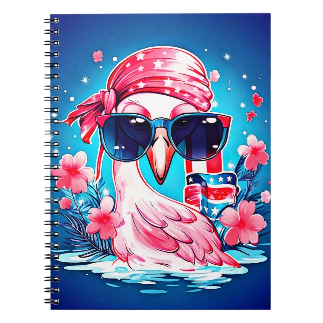 Amerikanische Flagge mit Flamingo-Cartoon-69681 Notizblock (Vorderseite)