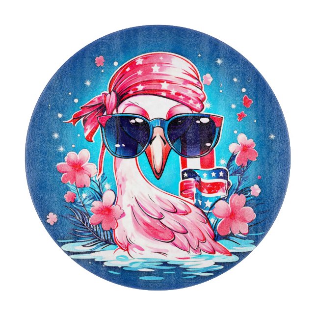 Amerikanische Flagge mit Flamingo-Cartoon-69681 Schneidebrett (Vorderseite)