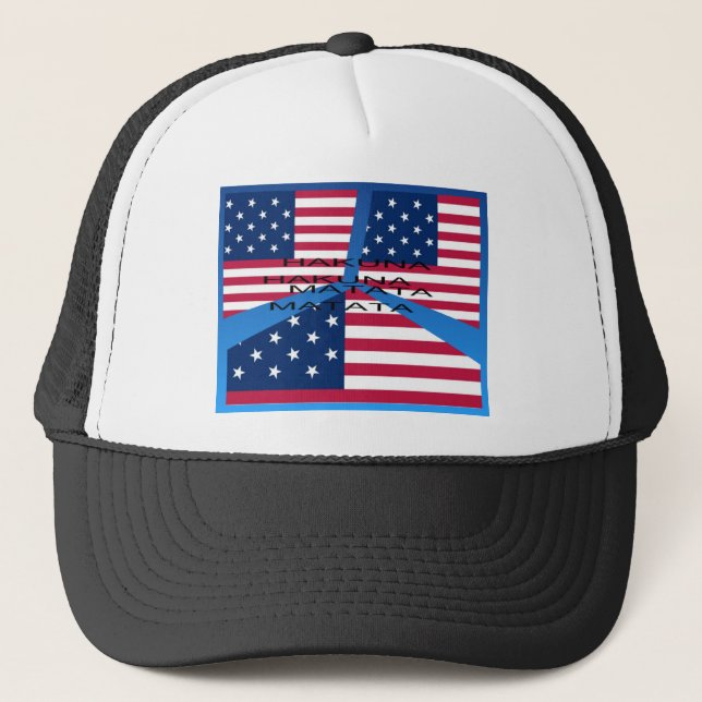 Amerikanische Flagge mit Hakuna Matata: Patriotisc Truckerkappe (Vorderseite)