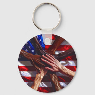Amerikanische Flagge mit Händen verschiedener Amer Schlüsselanhänger