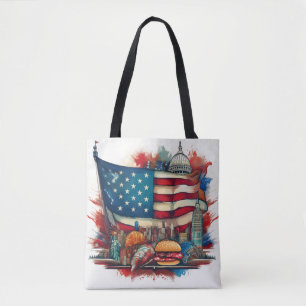 Amerikanische Flagge mit Ikonen-Sehenswürdigkeiten Tasche