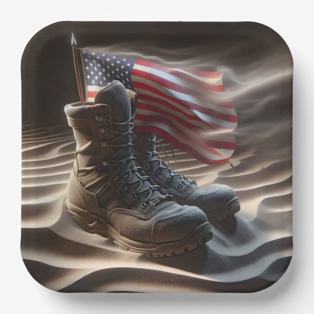 Amerikanische Flagge mit Kampfstiefeln Pappteller (Vorderseite)