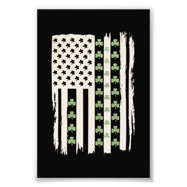 Amerikanische Flagge mit Kleeblättern für St Patri Fotodruck (Vorne)