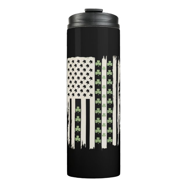 Amerikanische Flagge mit Kleeblättern für St Patri Thermosbecher (Vorderseite)