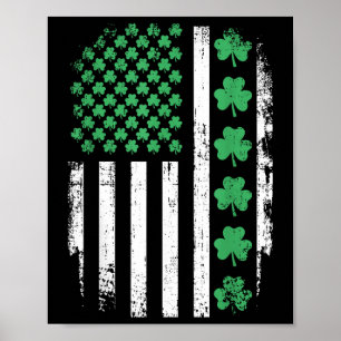 Amerikanische Flagge mit Kleeblatts für St Patrick Poster