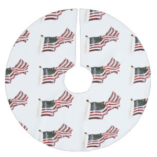 Amerikanische Flagge mit Kreuzen Polyester Weihnachtsbaumdecke