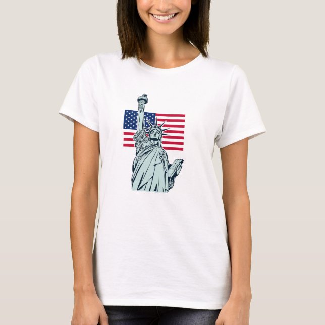 Amerikanische Flagge mit Lady Liberty T-Shirt (Vorderseite)