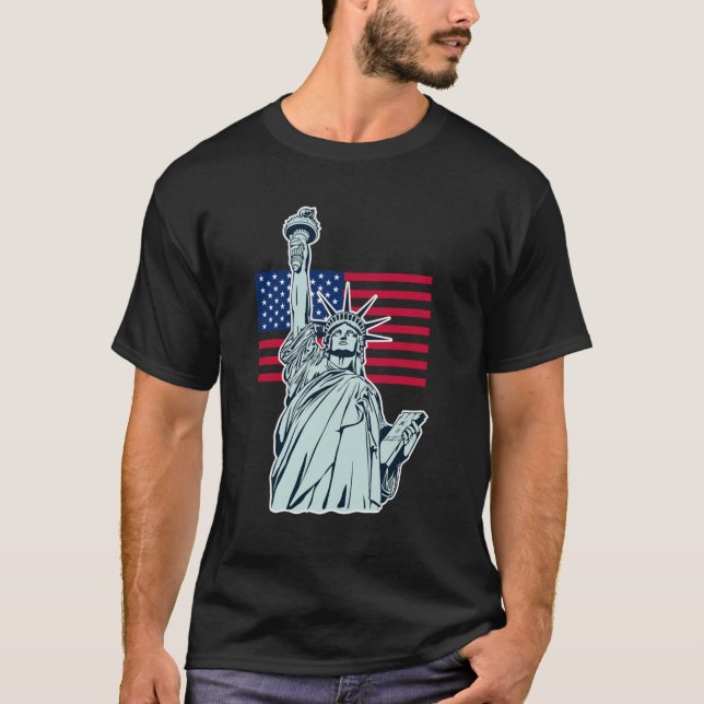 Amerikanische Flagge mit Lady Liberty T - Shirt (Vorderseite)