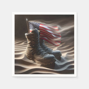 Amerikanische Flagge mit Militärstiefeln Serviette