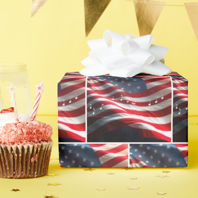 Amerikanische Flagge mit Noten Geschenkpapier (Geburtstagsparty)