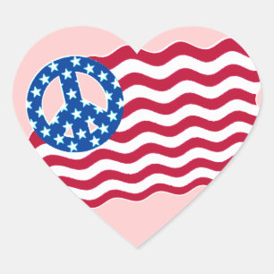 Amerikanische Flagge mit "Peace Symbol Stickers" Herz-Aufkleber