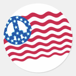Amerikanische Flagge mit "Peace Symbol Stickers" Runder Aufkleber