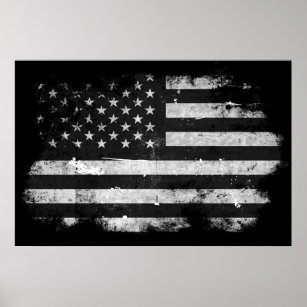 Amerikanische Flagge mit schwarzem und weißem Grun Poster