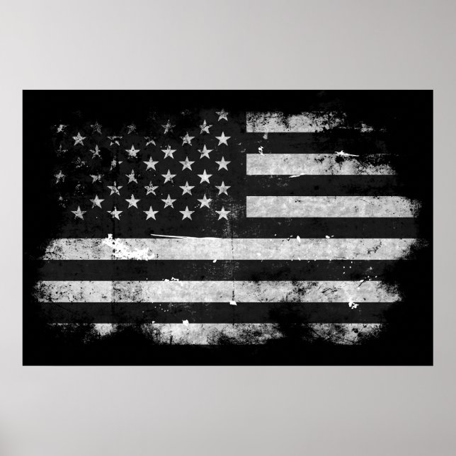 Amerikanische Flagge mit schwarzem und weißem Grun Poster (Vorne)