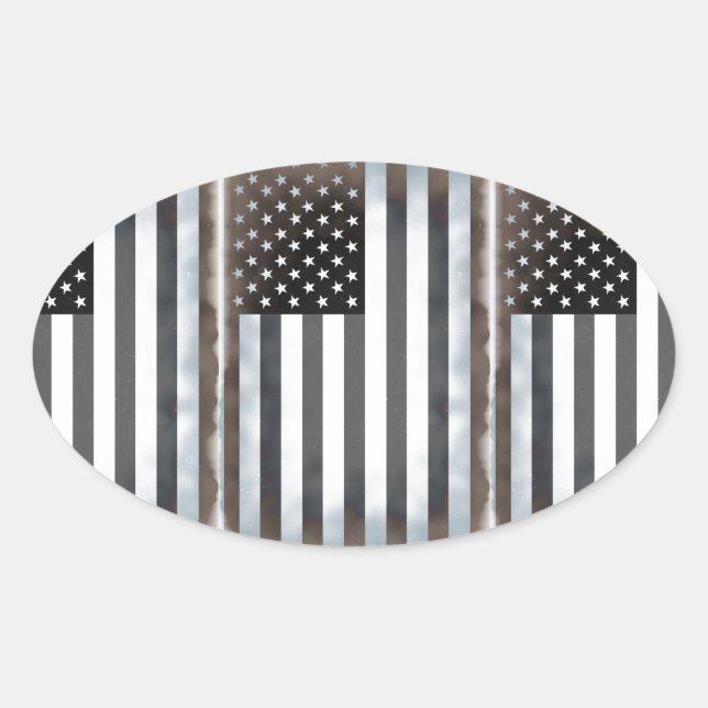 Amerikanische Flagge mit schwarzem und weißem Hint Ovaler Aufkleber (Vorderseite)