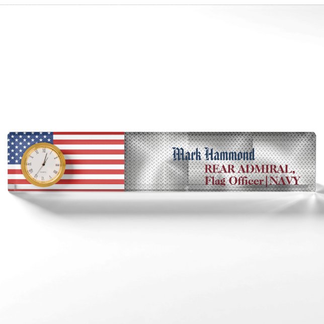 Amerikanische Flagge mit Stahlmuster Naval Acrylic Namensplakette (Vorderseite)