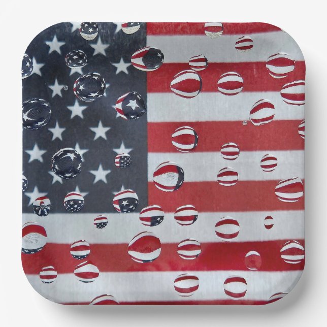 Amerikanische Flagge mit Wassertropfen Pappteller (Vorderseite)