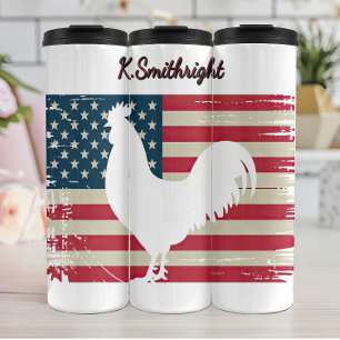 Amerikanische Flagge mit weißem Rooster Thermosbecher