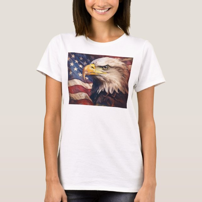 Amerikanische Flagge mit Weißkopfseeadlerkopf T-Shirt (Vorderseite)