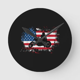 Amerikanische Flagge Motorrad Funny Sport Lover Runde Wanduhr