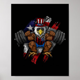 Amerikanische Flagge Muskulöser Weißkopfseeadler F Poster