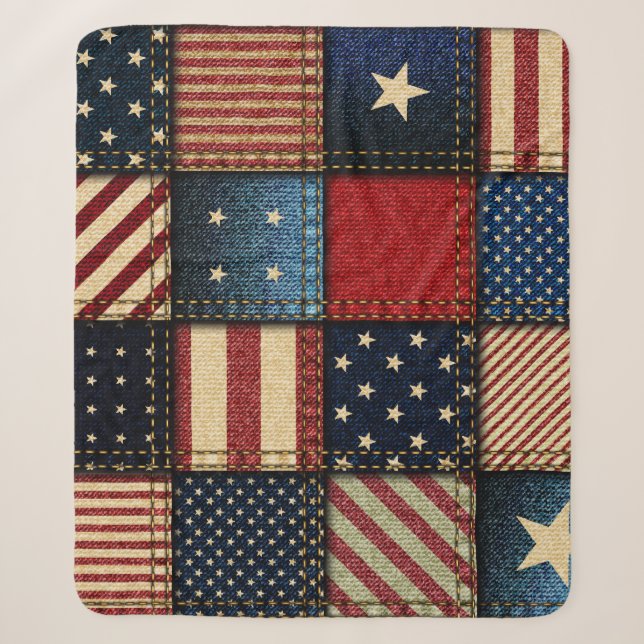 Amerikanische Flagge, Muster Nahtloses Muster. Sherpadecke (Vorderseite)