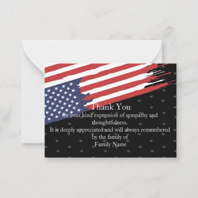 Amerikanische Flagge nach Beerdigung Dankeschön Ka Mitteilungskarte (Vorderseite)