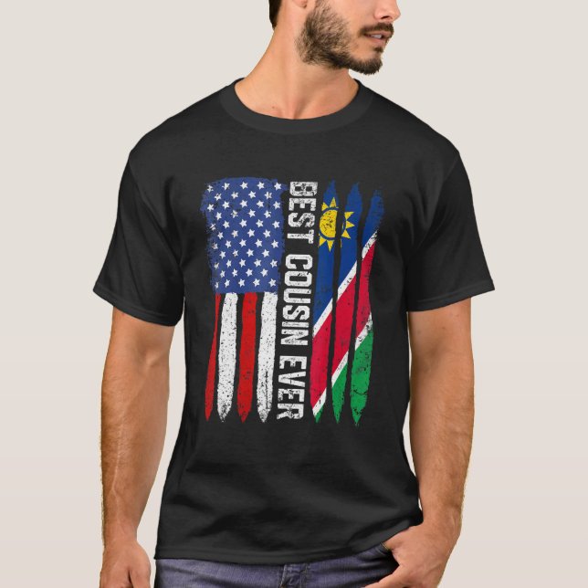 Amerikanische Flagge Namibia Flag Bester Cousin je T-Shirt (Vorderseite)