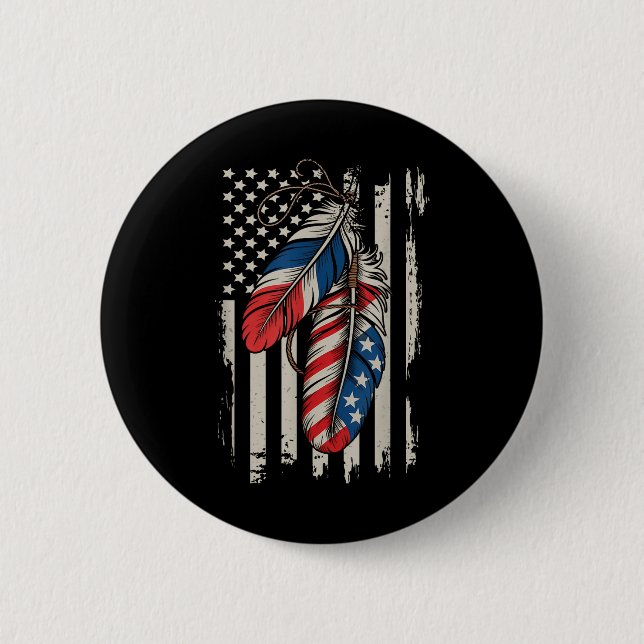 Amerikanische Flagge Native Feder Stolz Monat Indi Button (Vorderseite)