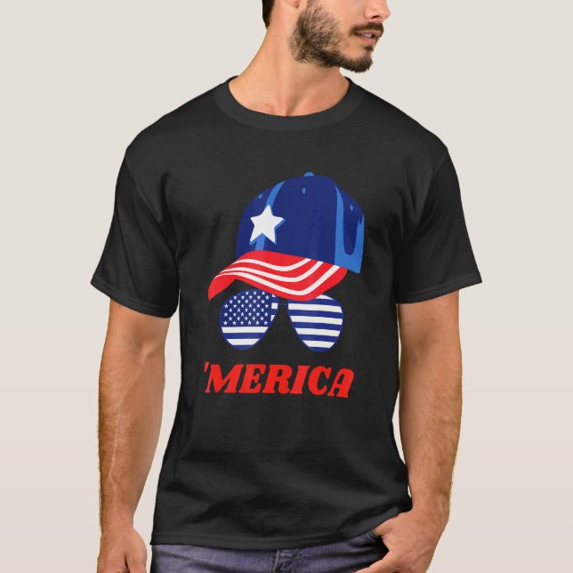 Amerikanische Flagge Niedliche Sonnenbrille und Ca T-Shirt (Vorderseite)