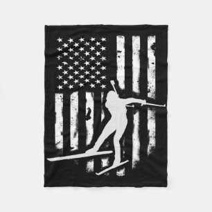 Amerikanische Flagge Nordic Ski Cool Skier Geschen Fleecedecke