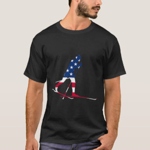 Amerikanische Flagge Nordic Ski Cool Skier Geschen T-Shirt