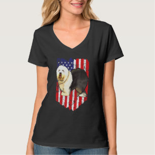 Amerikanische Flagge Old English Sheepdog 4. Juli T-Shirt