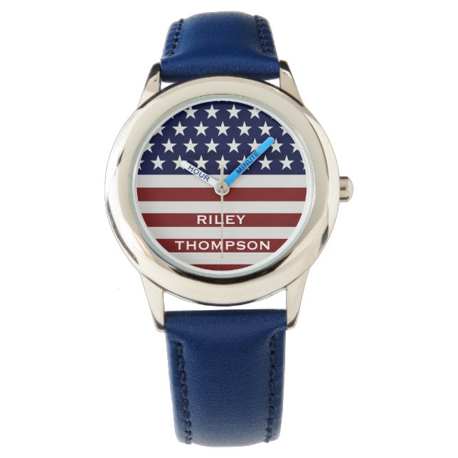 Amerikanische Flagge Patriotic 4. Juli Custom Armbanduhr (Vorderseite)