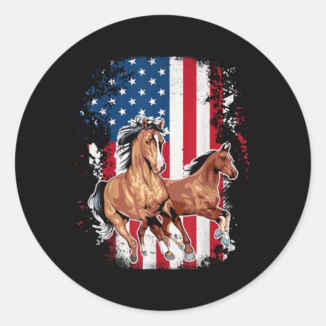Amerikanische Flagge Patriotic Horse Reitferien Runder Aufkleber (Vorderseite)