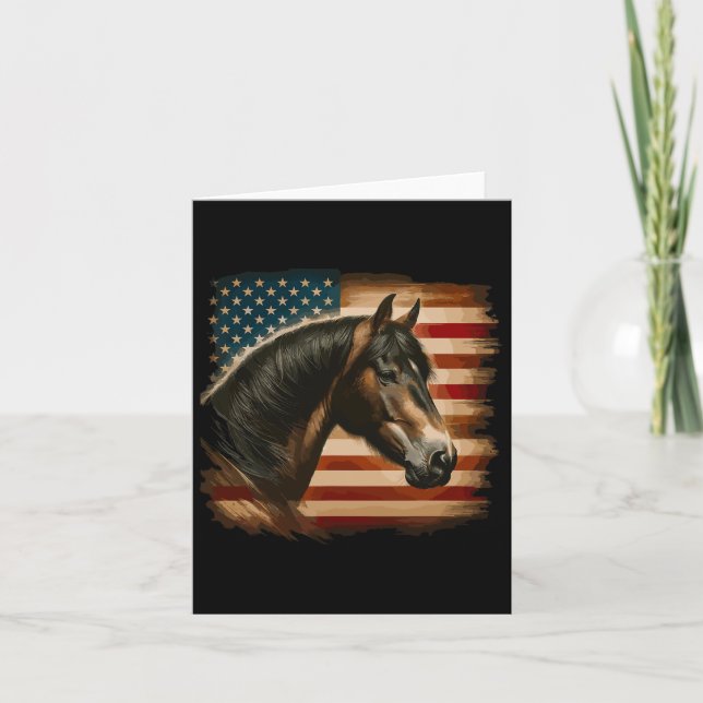 Amerikanische Flagge Patriotic Horseback Reitsport Karte (Vorderseite)