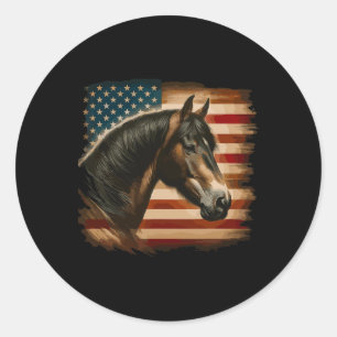 Amerikanische Flagge Patriotic Horseback Reitsport Runder Aufkleber