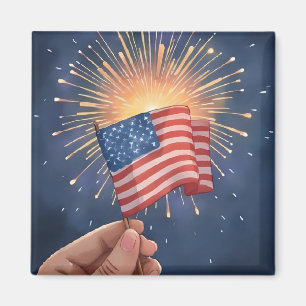 Amerikanische Flagge Patriotische Aquarellmalerei Magnet